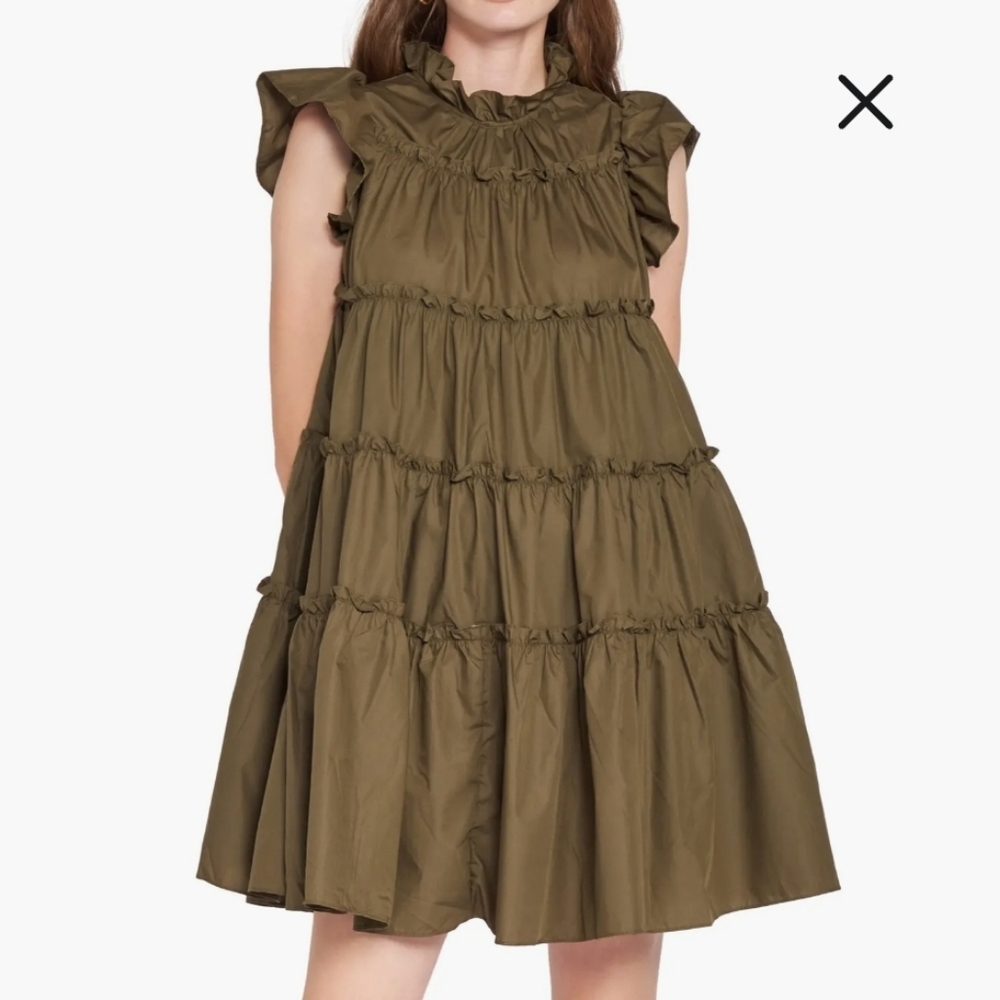 En Saison Cleo Poplin Tiered Mini Dress Olive Green Size Medium NWOT